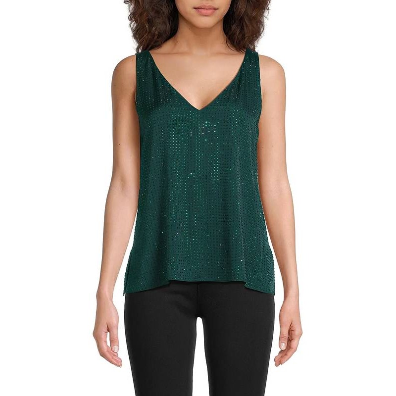 Emanuel Ungaro Rosie Crystal Embellished Tank Top In Pine M